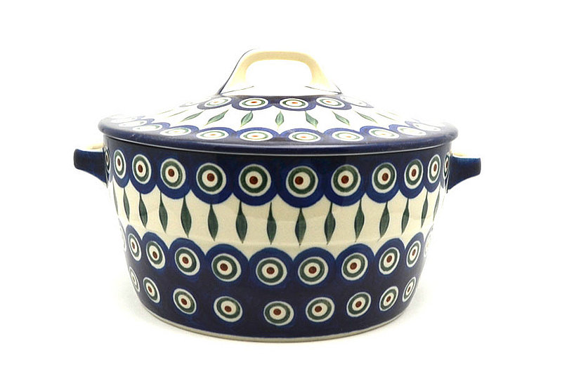 Polish Pottery Baker - Round Covered Casserole - Peacock