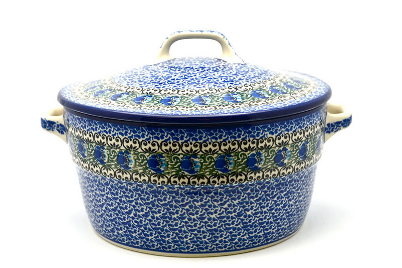 Ceramika Artystyczna Polish Pottery Baker - Round Covered Casserole - Peacock Feather 278-1513a (Ceramika Artystyczna)