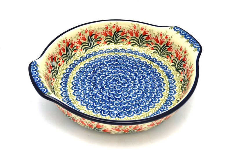 Polish Pottery Baker - Round with Grips - Large - Crimson Bells