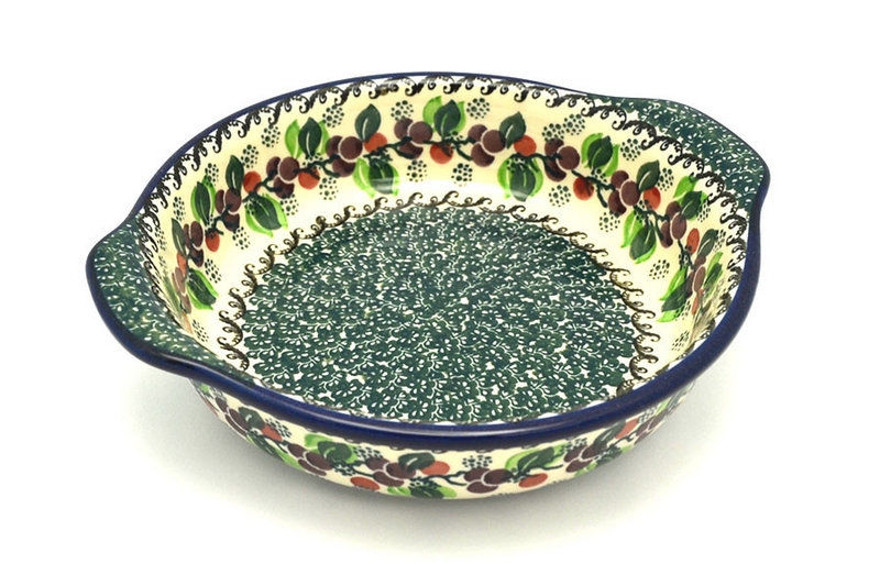 Polish Pottery Baker - Round with Grips - Medium - Burgundy Berry Green