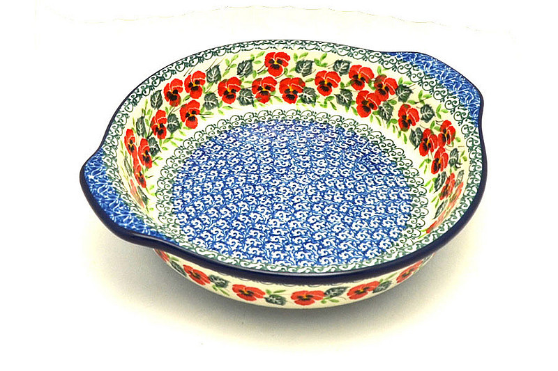 Ceramika Artystyczna Polish Pottery Baker - Round with Grips - Medium - Red Pansy 141-2538a (Ceramika Artystyczna)