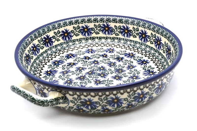 Polish Pottery Baker - Round with Handles - 10" - Blue Chicory