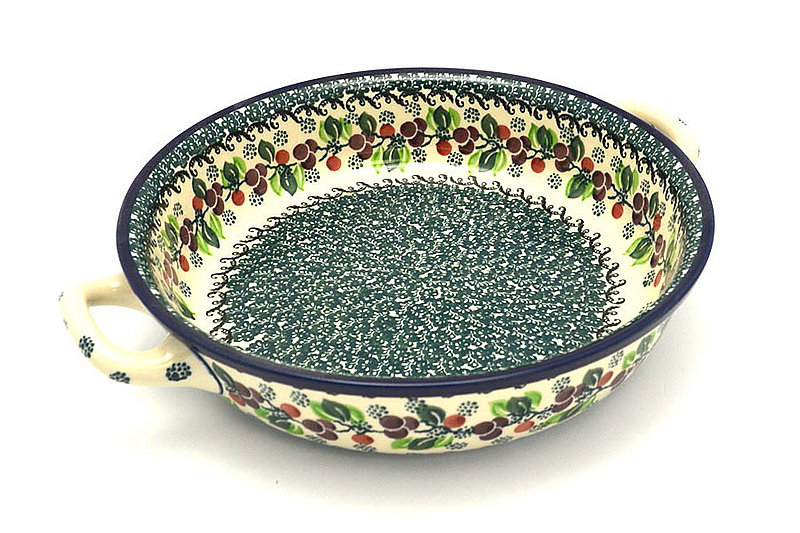 Polish Pottery Baker - Round with Handles - 10" - Burgundy Berry Green