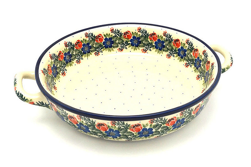 Ceramika Artystyczna Polish Pottery Baker - Round with Handles - 10" - Garden Party 420-1535a (Ceramika Artystyczna)