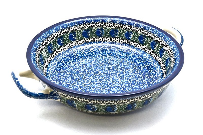 Ceramika Artystyczna Polish Pottery Baker - Round with Handles - 10" - Peacock Feather 420-1513a (Ceramika Artystyczna)