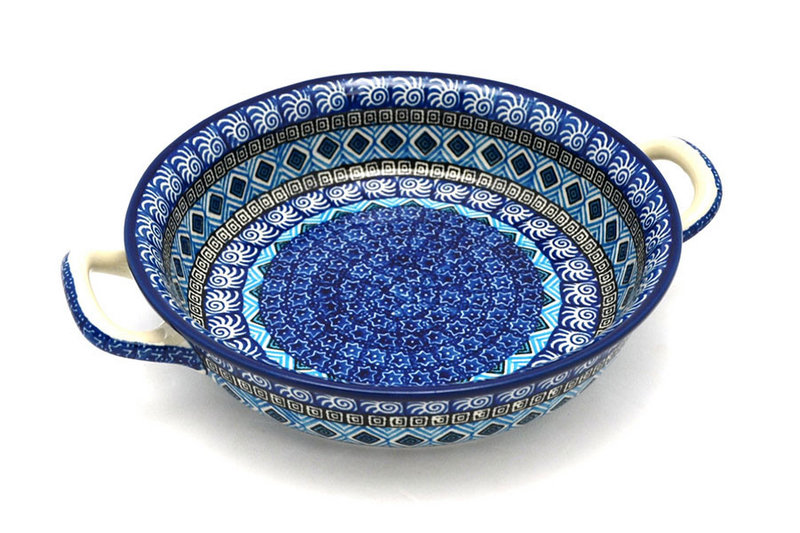 Polish Pottery Baker - Round with Handles -  8" - Aztec Sky