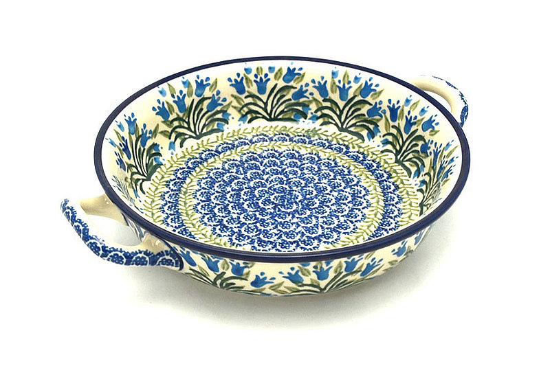 Polish Pottery Baker - Round with Handles -  8" - Blue Bells