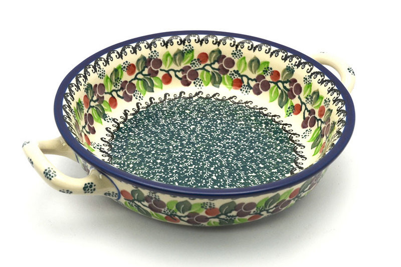 Polish Pottery Baker - Round with Handles -  8" - Burgundy Berry Green