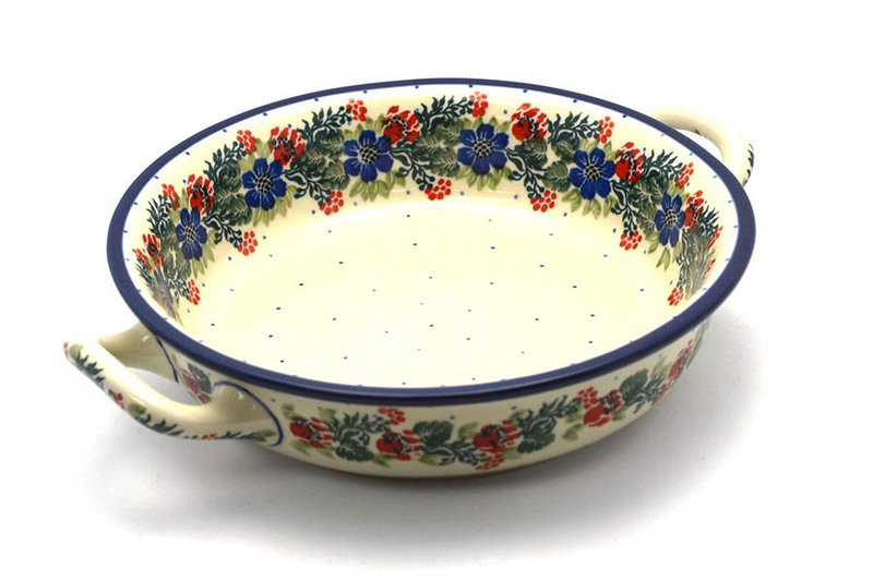 Polish Pottery Baker - Round with Handles -  8" - Garden Party