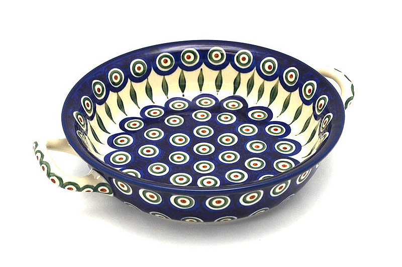 Ceramika Artystyczna Polish Pottery Baker - Round with Handles - 8" - Peacock 419-054a (Ceramika Artystyczna)