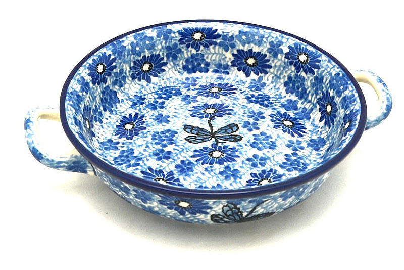 Ceramika Artystyczna Polish Pottery Baker - Round with Handles - Single Serve - Blue Dragonfly C40-2999a (Ceramika Artystyczna)