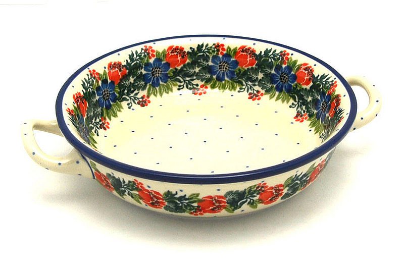 Ceramika Artystyczna Polish Pottery Baker - Round with Handles - Single Serve - Garden Party C40-1535a (Ceramika Artystyczna)