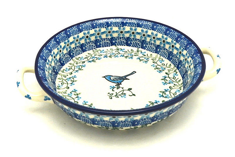 Ceramika Artystyczna Polish Pottery Baker - Round with Handles - Single Serve - Song Bird C40-1932a (Ceramika Artystyczna)