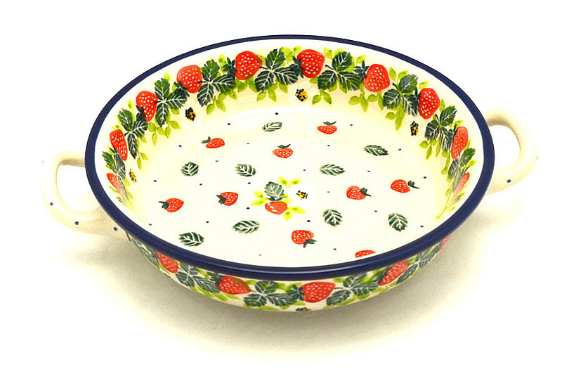 Ceramika Artystyczna Polish Pottery Baker - Round with Handles - Single Serve - Strawberry Field C40-2709a (Ceramika Artystyczna)
