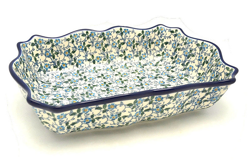 Ceramika Artystyczna Polish Pottery Baker - Scalloped Rectangular - Forget-Me-Knot A51-2089a (Ceramika Artystyczna)