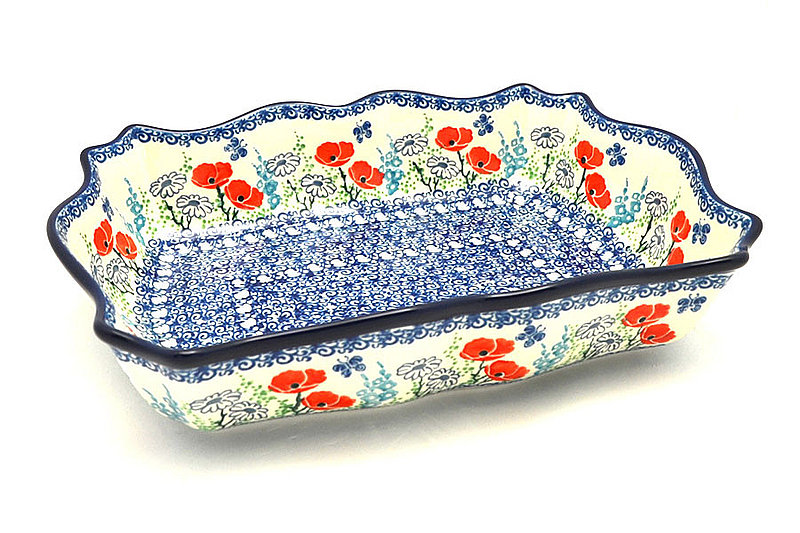 Ceramika Artystyczna Polish Pottery Baker - Scalloped Rectangular - Red Poppy Garden A51-2901a (Ceramika Artystyczna)