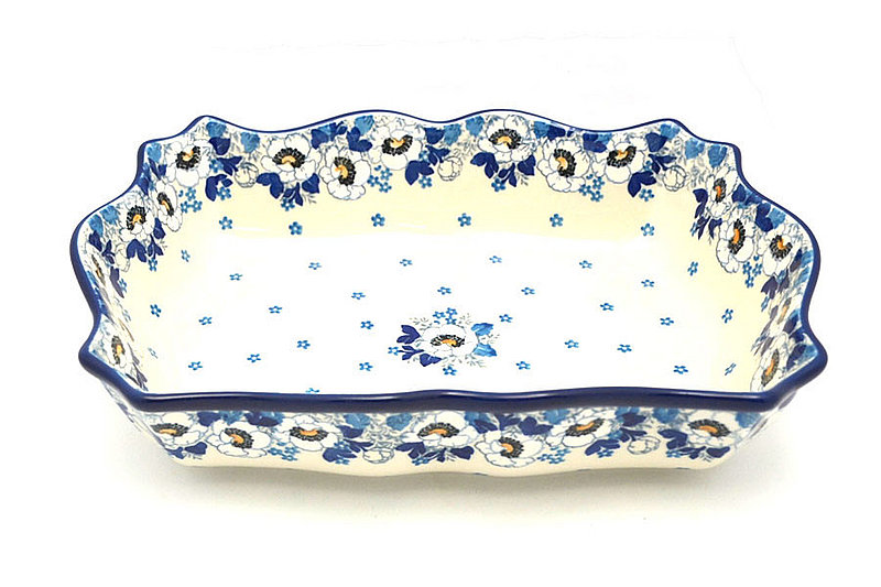 Ceramika Artystyczna Polish Pottery Baker - Scalloped Rectangular - White Poppy A51-2222a (Ceramika Artystyczna)