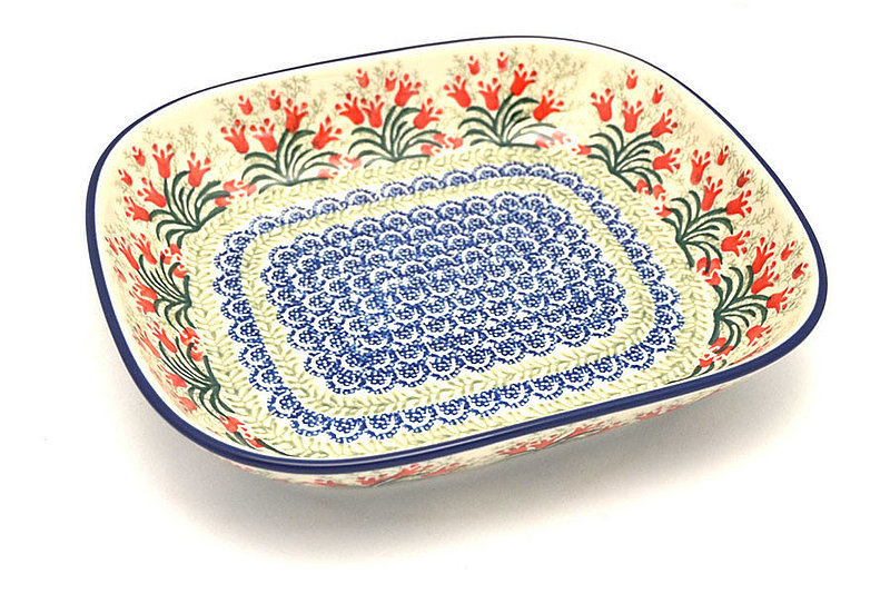 Ceramika Artystyczna Polish Pottery Baker - Shallow Rectangular - Medium - Crimson Bells 158-1437a (Ceramika Artystyczna)