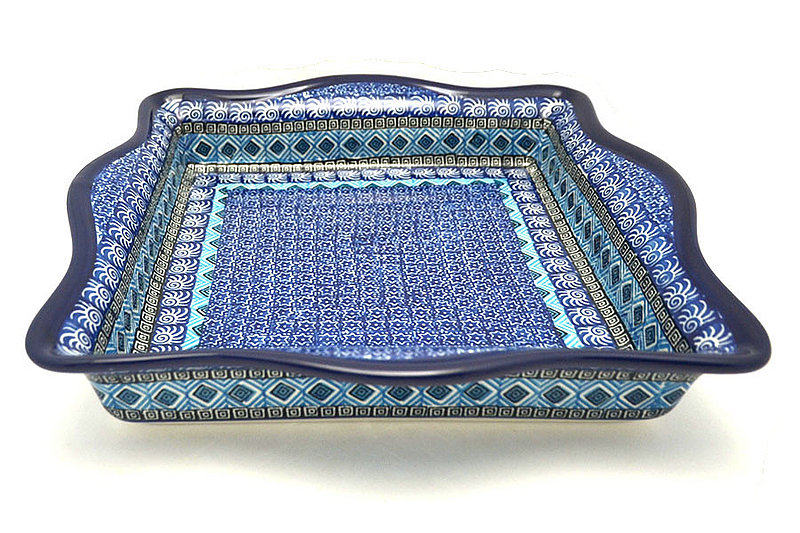 Polish Pottery Baker - Square with Fluted Edge - Aztec Sky