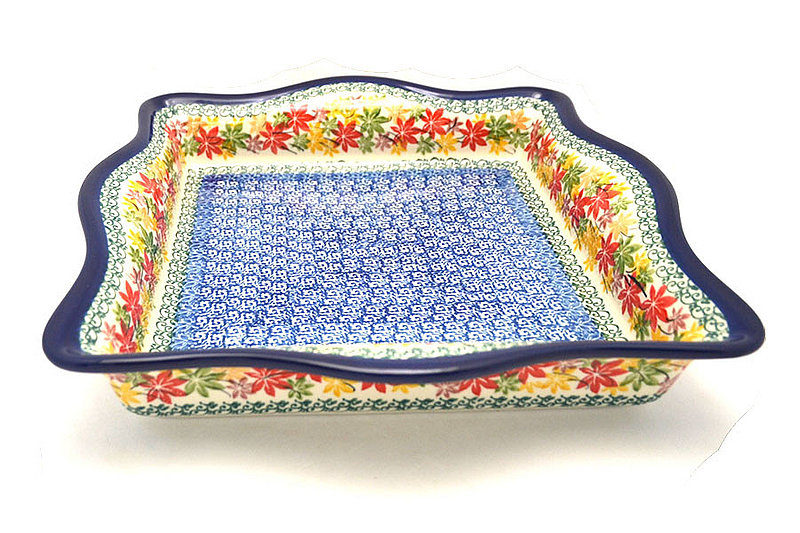 Polish Pottery Baker - Square with Fluted Edge - Maple Harvest