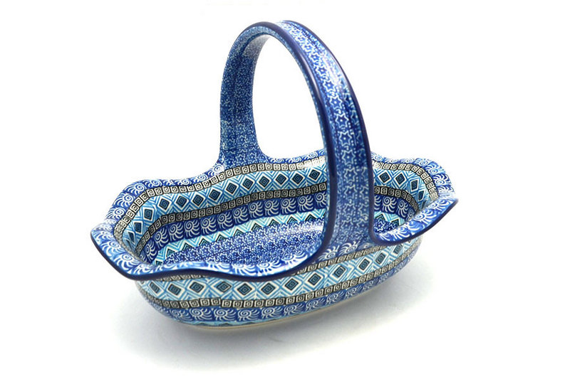 Polish Pottery Basket - Large Oval - Aztec Sky