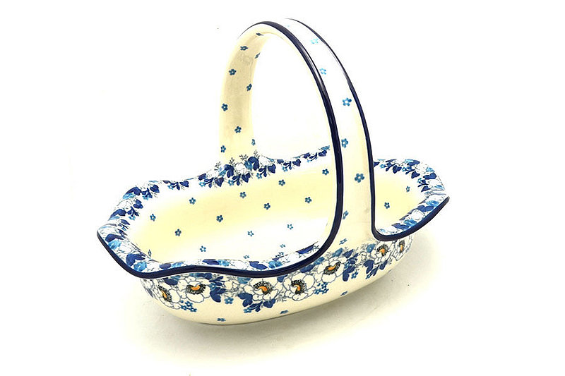 Polish Pottery Basket - Large Oval - White Poppy