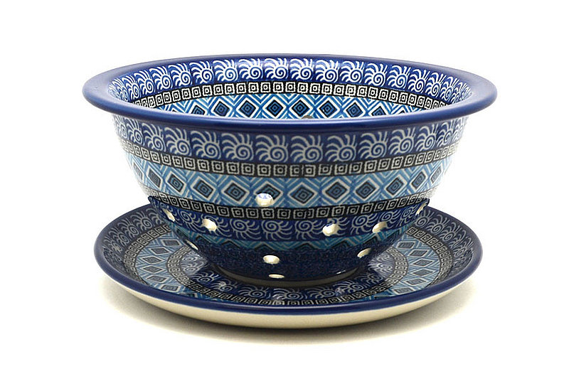 Polish Pottery Berry Bowl with Saucer - Aztec Sky