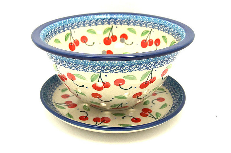 Polish Pottery Berry Bowl with Saucer - Cherry Pie
