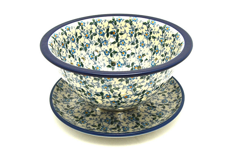 Polish Pottery Berry Bowl with Saucer - Forget-Me-Knot