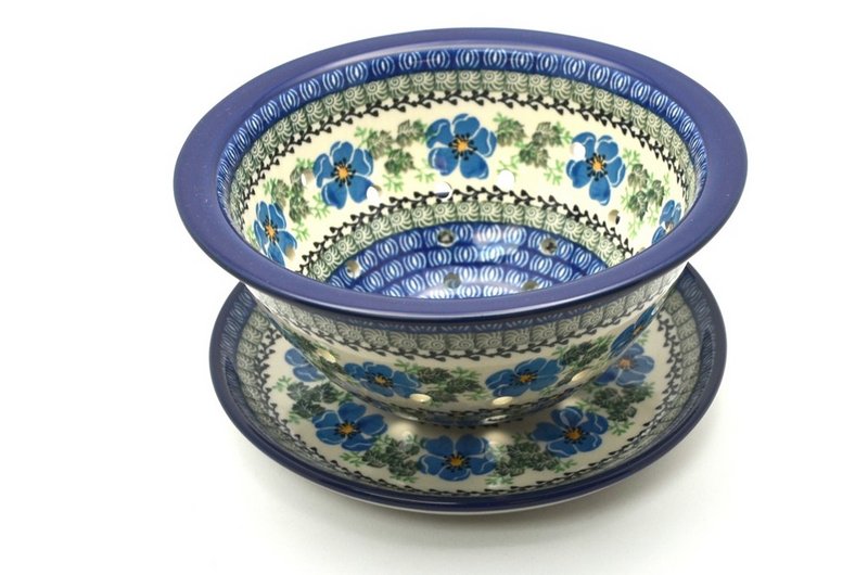 Polish Pottery Berry Bowl with Saucer - Morning Glory