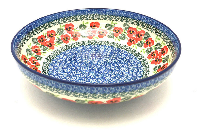 Polish Pottery Bowl - Contemporary - Medium (9") - Red Pansy