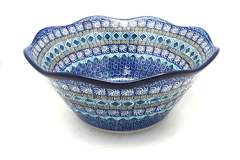 Polish Pottery Bowl - Curvy Edge - 10" - Aztec Sky