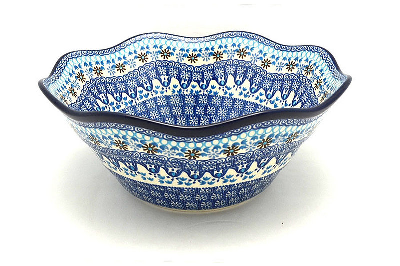 Polish Pottery Bowl - Curvy Edge - 10" - Blue Yonder