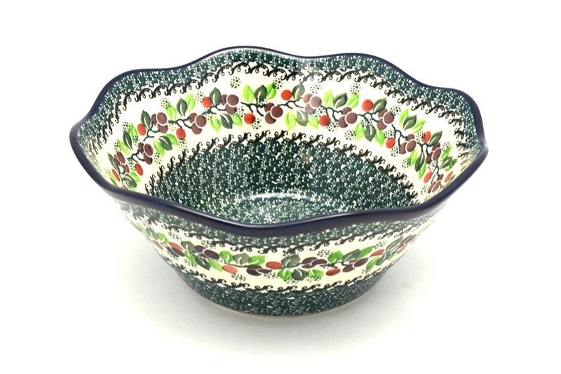 Polish Pottery Bowl - Curvy Edge - 10" - Burgundy Berry Green