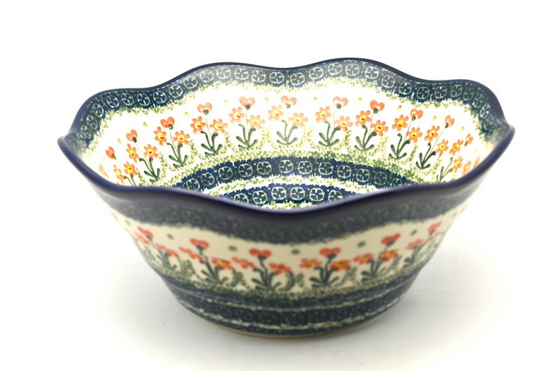 Ceramika Artystyczna Polish Pottery Bowl - Curvy Edge - 10" - Peach Spring Daisy 692-560a (Ceramika Artystyczna)