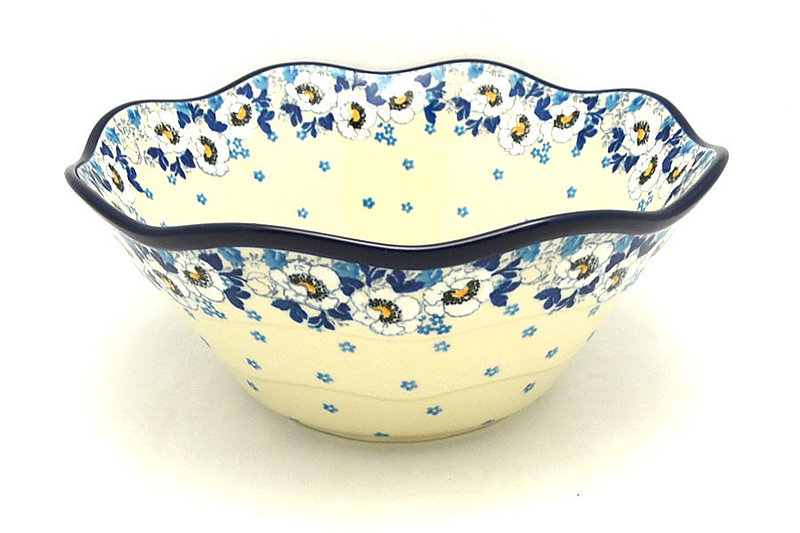 Ceramika Artystyczna Polish Pottery Bowl - Curvy Edge - 10" - White Poppy 692-2222a (Ceramika Artystyczna)