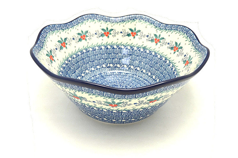 Ceramika Artystyczna Polish Pottery Bowl - Curvy Edge - 10" - Winter Hollty 692-2973a (Ceramika Artystyczna)