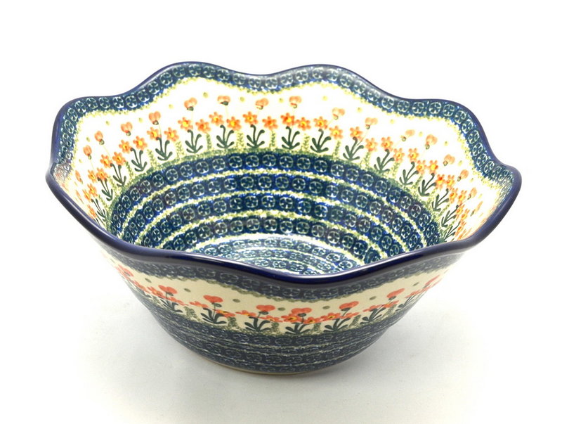 Ceramika Artystyczna Polish Pottery Bowl - Curvy Edge - 12" - Peach Spring Daisy 693-560a (Ceramika Artystyczna)