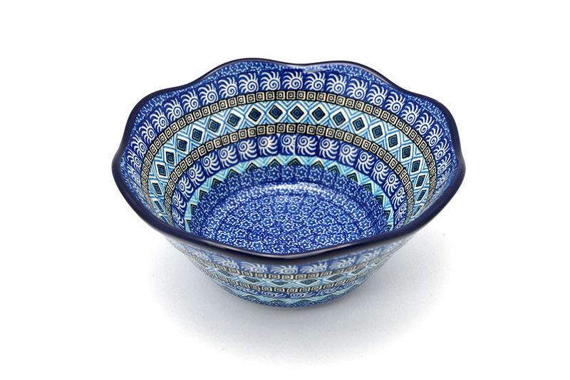 Polish Pottery Bowl - Curvy Edge - 8" - Aztec Sky