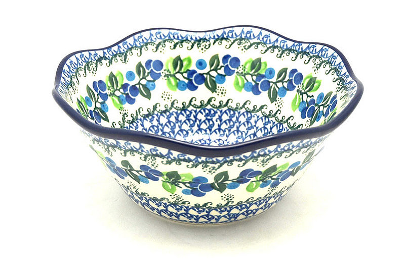 Ceramika Artystyczna Polish Pottery Bowl - Curvy Edge - 8" - Blue Berries 691-1416a (Ceramika Artystyczna)