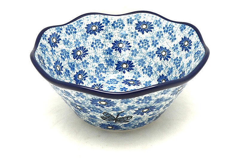 Ceramika Artystyczna Polish Pottery Bowl - Curvy Edge - 8" - Blue Dragonfly 691-2999a (Ceramika Artystyczna)
