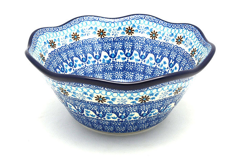 Polish Pottery Bowl - Curvy Edge - 8" - Blue Yonder