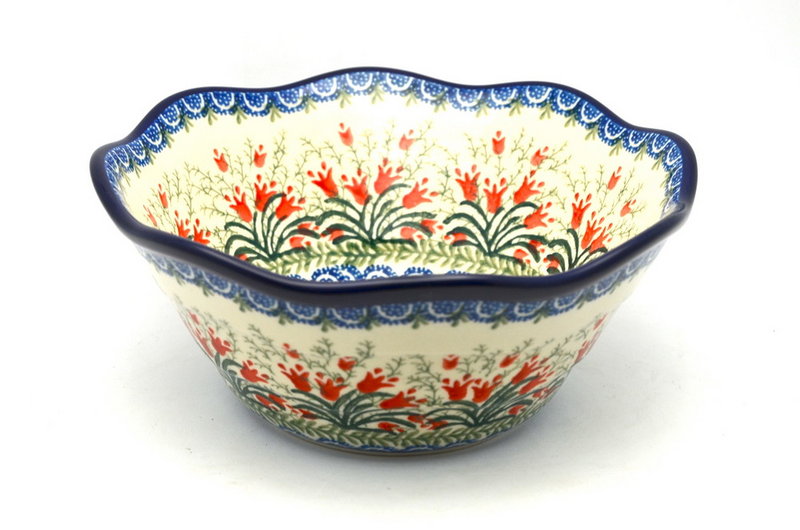 Ceramika Artystyczna Polish Pottery Bowl - Curvy Edge - 8" - Crimson Bells 691-1437a (Ceramika Artystyczna)