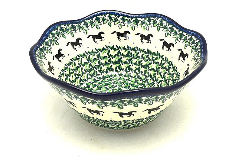 Ceramika Artystyczna Polish Pottery Bowl - Curvy Edge - 8" - Dark Horse 691-2241a (Ceramika Artystyczna)