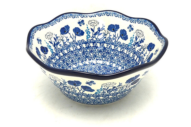 Ceramika Artystyczna Polish Pottery Bowl - Curvy Edge - 8" - Evening Poppies 691-2902a (Ceramika Artystyczna)