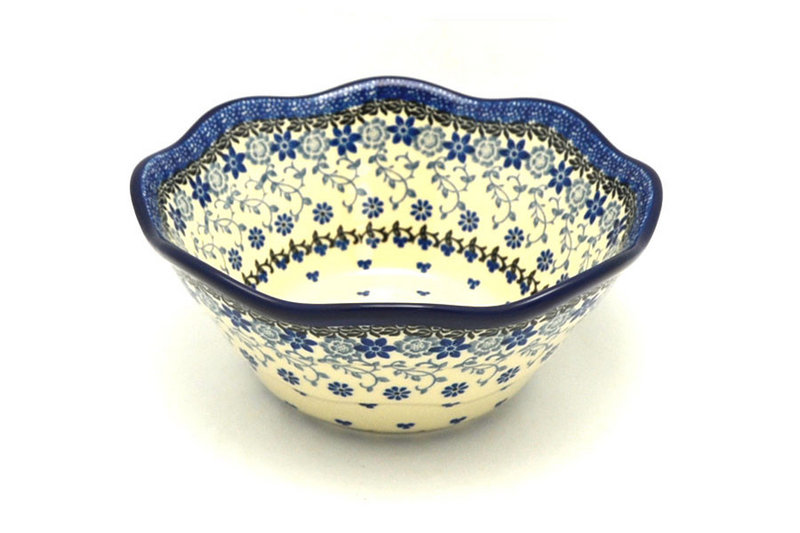 Polish Pottery Bowl - Curvy Edge - 8" - Silver Lace