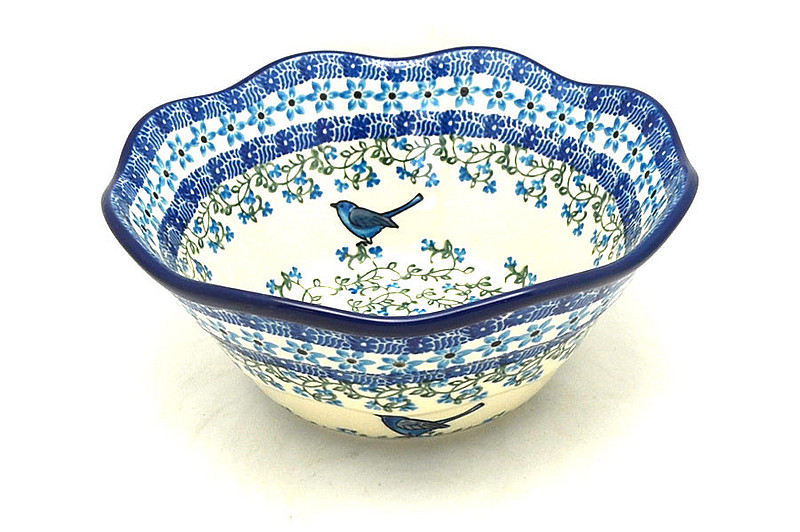 Ceramika Artystyczna Polish Pottery Bowl - Curvy Edge - 8" - Song Bird 691-1932a (Ceramika Artystyczna)