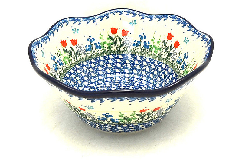 Ceramika Artystyczna Polish Pottery Bowl - Curvy Edge - 8" - Tulip Horizon 691-2903a (Ceramika Artystyczna)