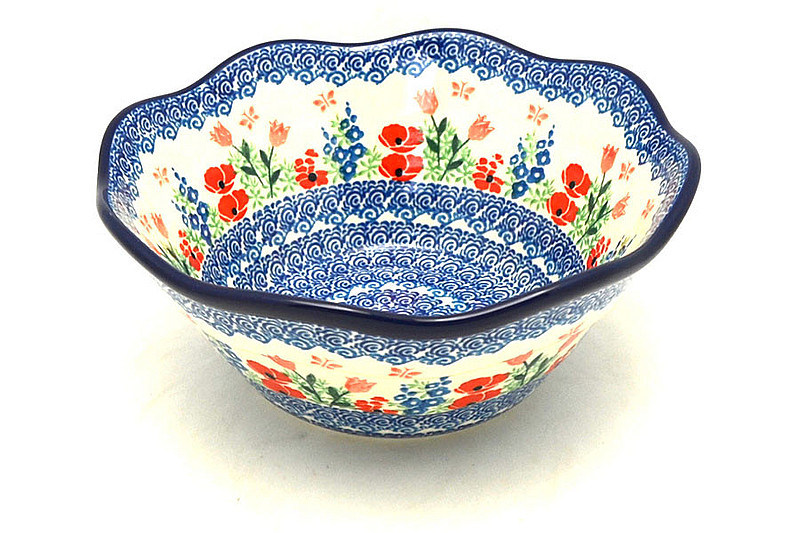 Ceramika Artystyczna Polish Pottery Bowl - Curvy Edge - 8" - Whimsical Garden 691-3220a (Ceramika Artystyczna)
