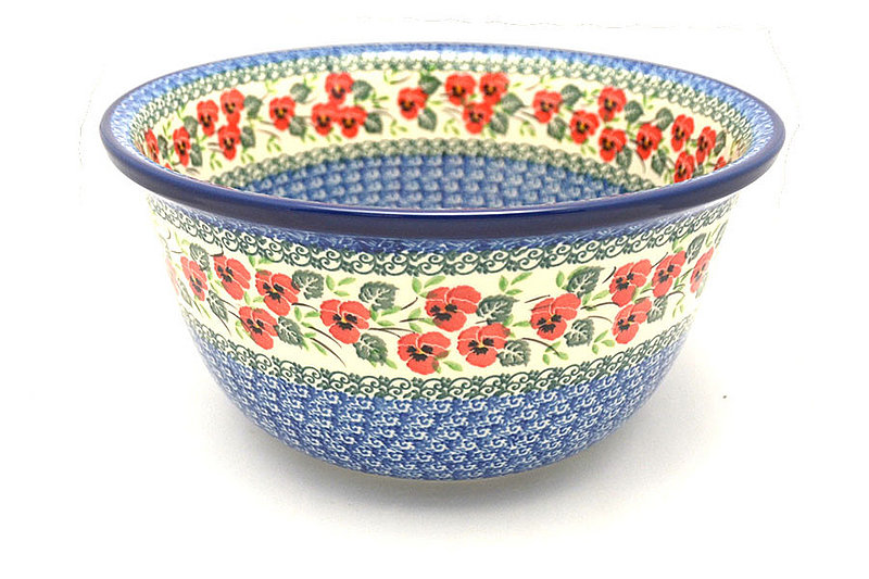 Polish Pottery Bowl - Deep Artisan Bowl - Large - Red Pansy